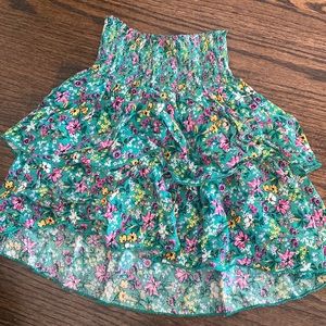 green floral tiered ruffle skirt